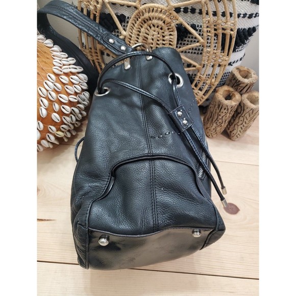 B. Makowsky Designer Black Large Soft Leather Shoulder Handbag Purse Drawstring - Picture 8 of 16